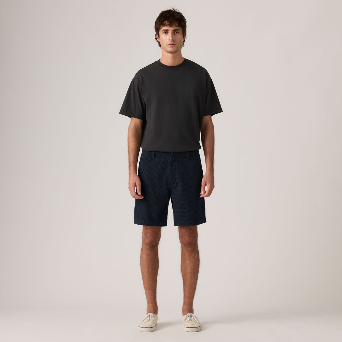 XX Chino Authentic Relaxed Seersucker 8" Men's Shorts — Cadiz Plaid Navy Plaid Seersucker - Blue