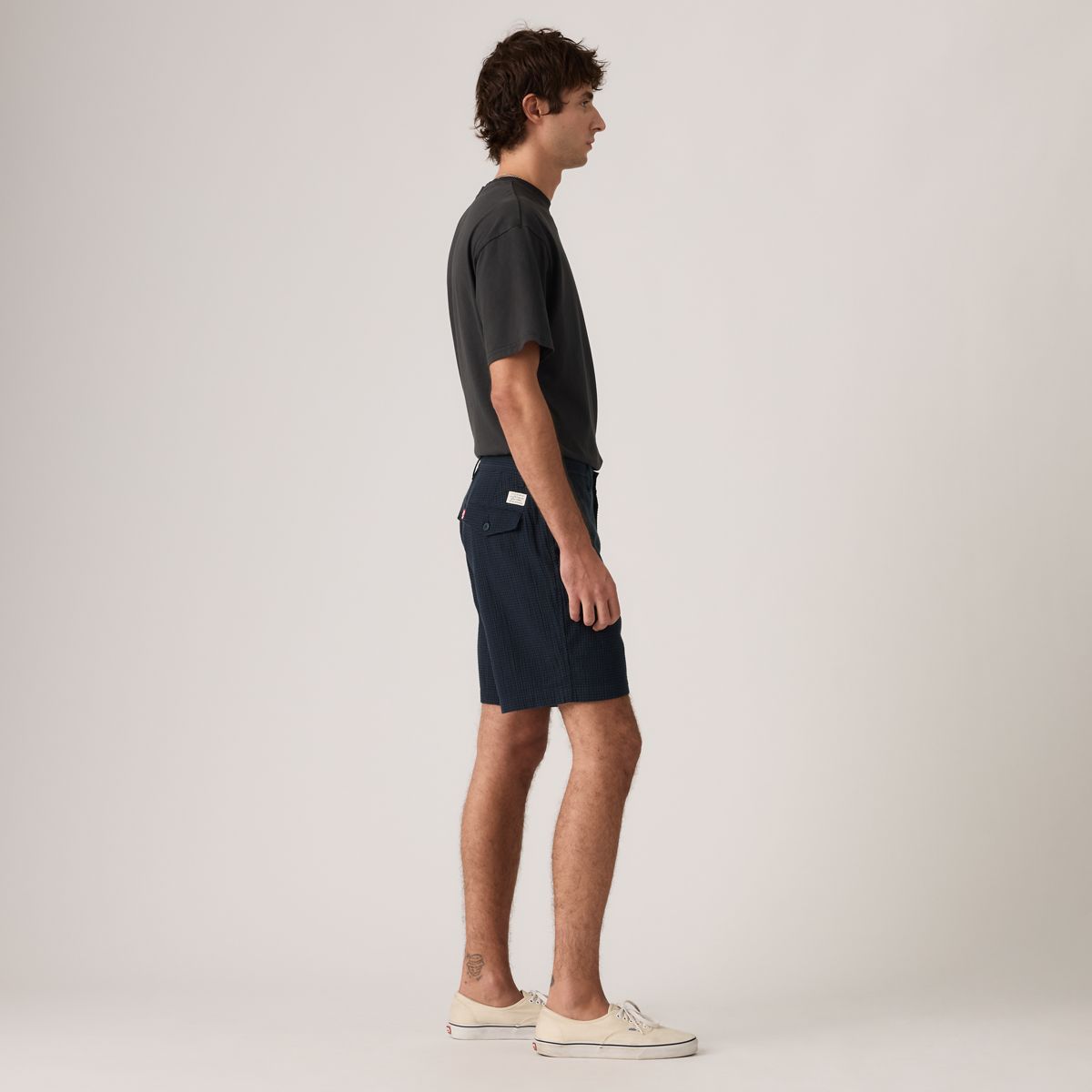 XX Chino Authentic Relaxed Seersucker 8" Men's Shorts — Cadiz Plaid Navy Plaid Seersucker - Blue