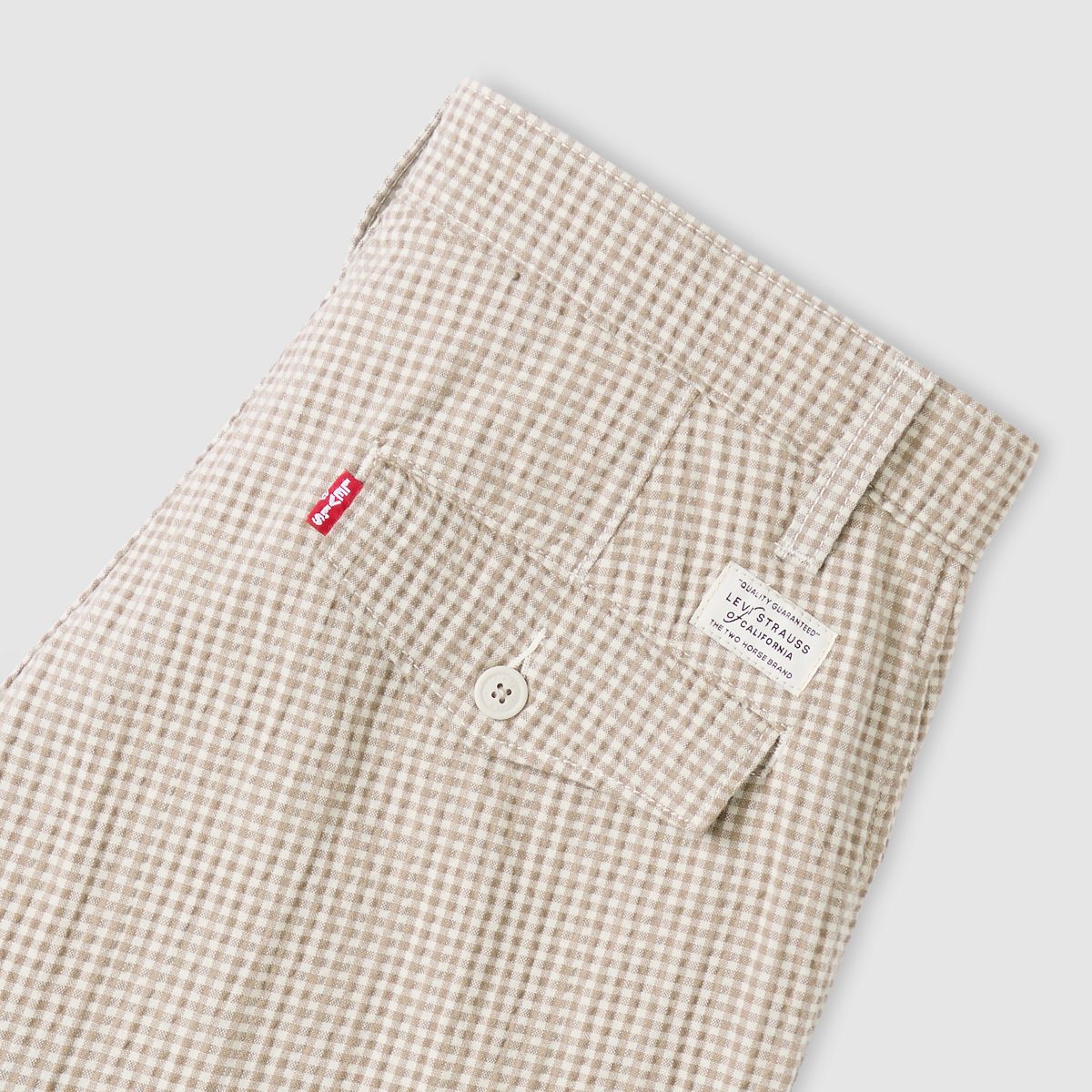 XX Chino Authentic Relaxed Seersucker 8" Men's Shorts — Cadiz Plaid Silver Birch - Brown