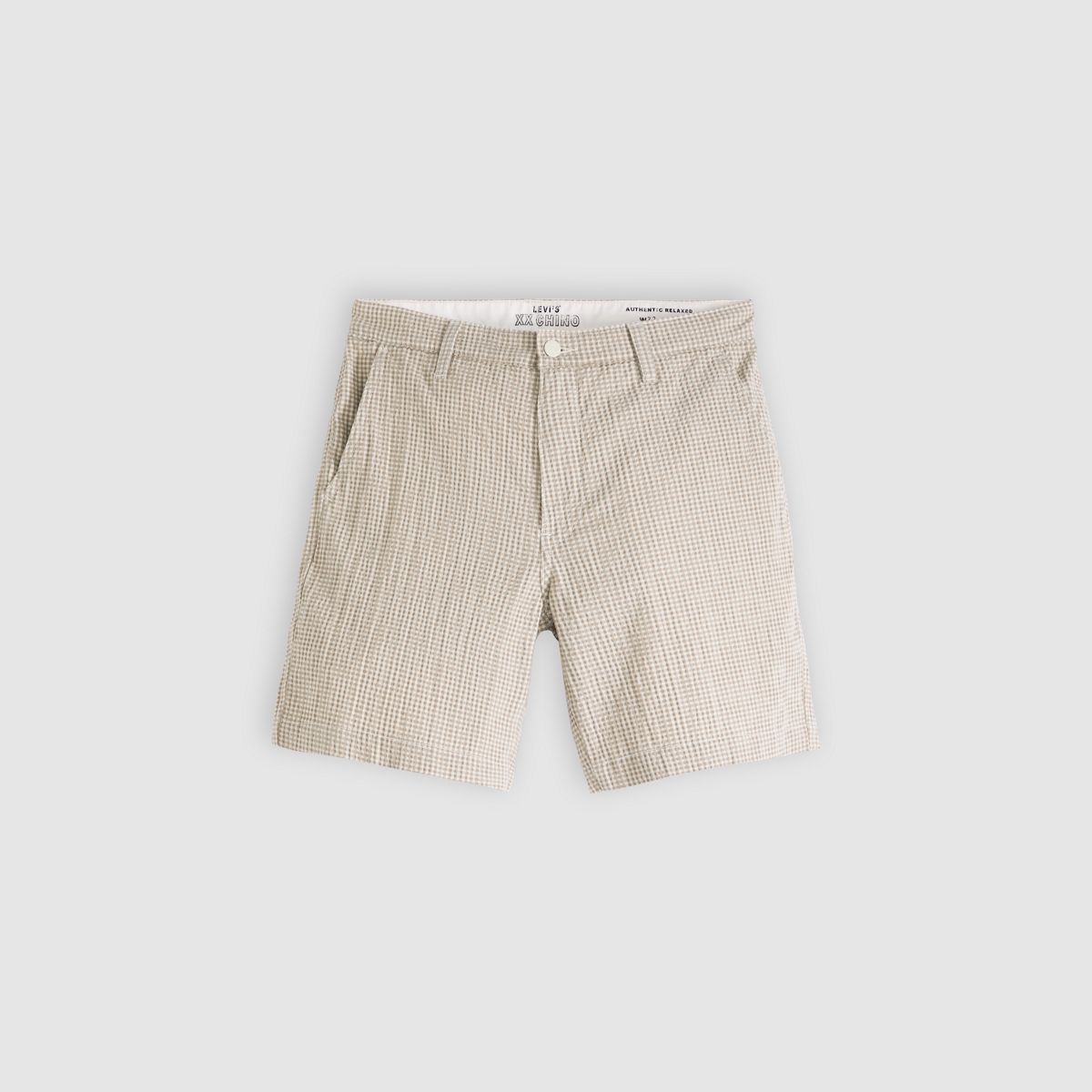 XX Chino Authentic Relaxed Seersucker 8" Men's Shorts — Cadiz Plaid Silver Birch - Brown