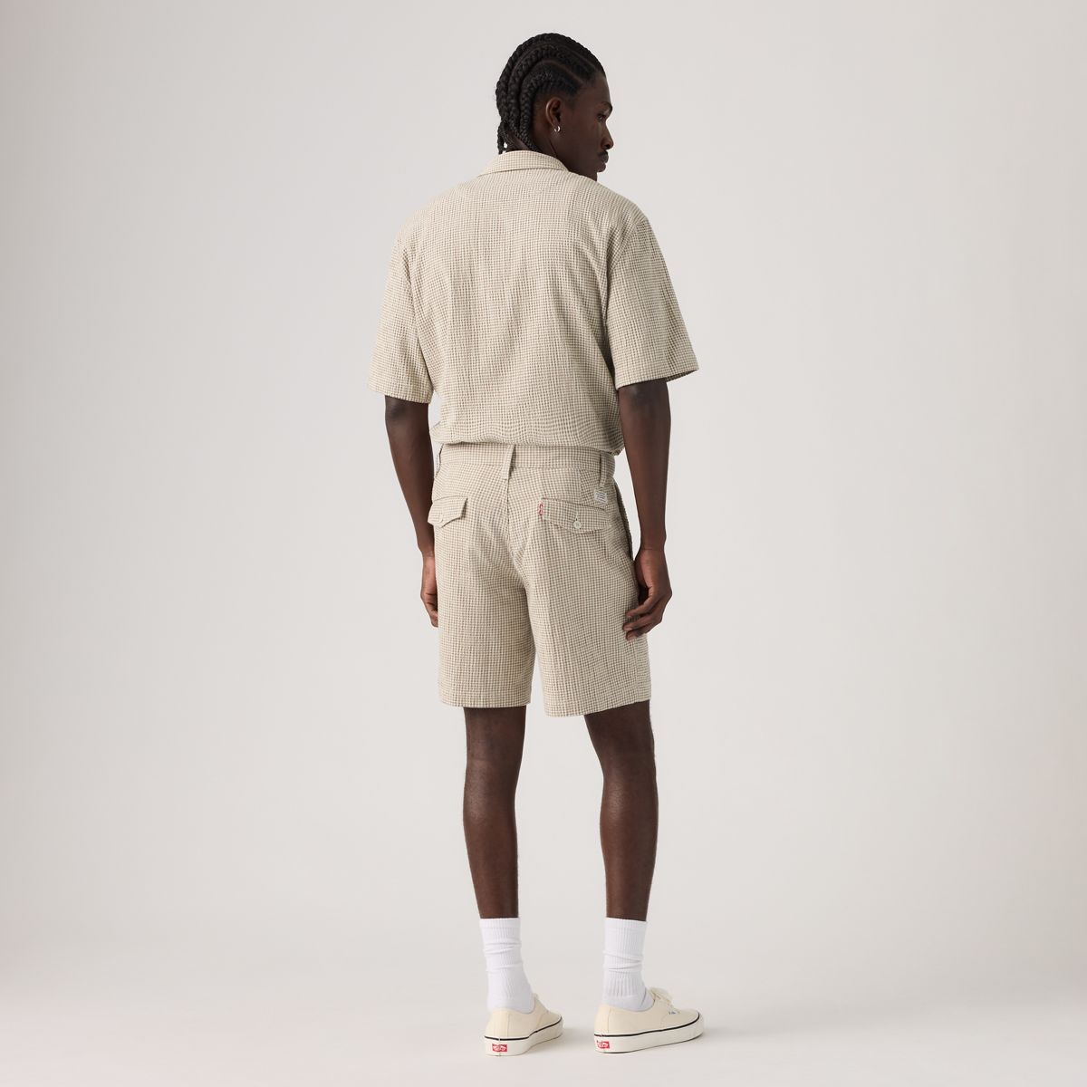 XX Chino Authentic Relaxed Seersucker 8" Men's Shorts — Cadiz Plaid Silver Birch - Brown