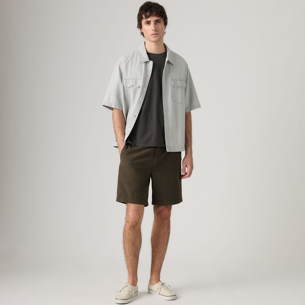 XX Chino Authentic Relaxed Seersucker 8" Men's Shorts — Coffee - Brown