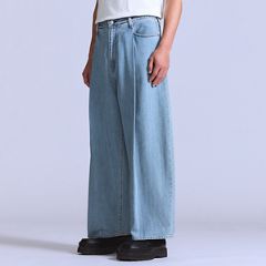 Wide Pleated Crop Men's Jeans — Moj Al Paso - Light Wash 3