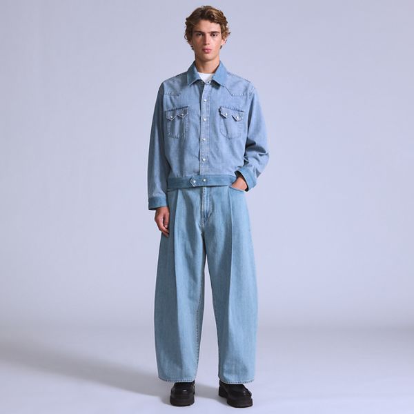 Wide Pleated Crop Men's Jeans — Moj Al Paso - Light Wash