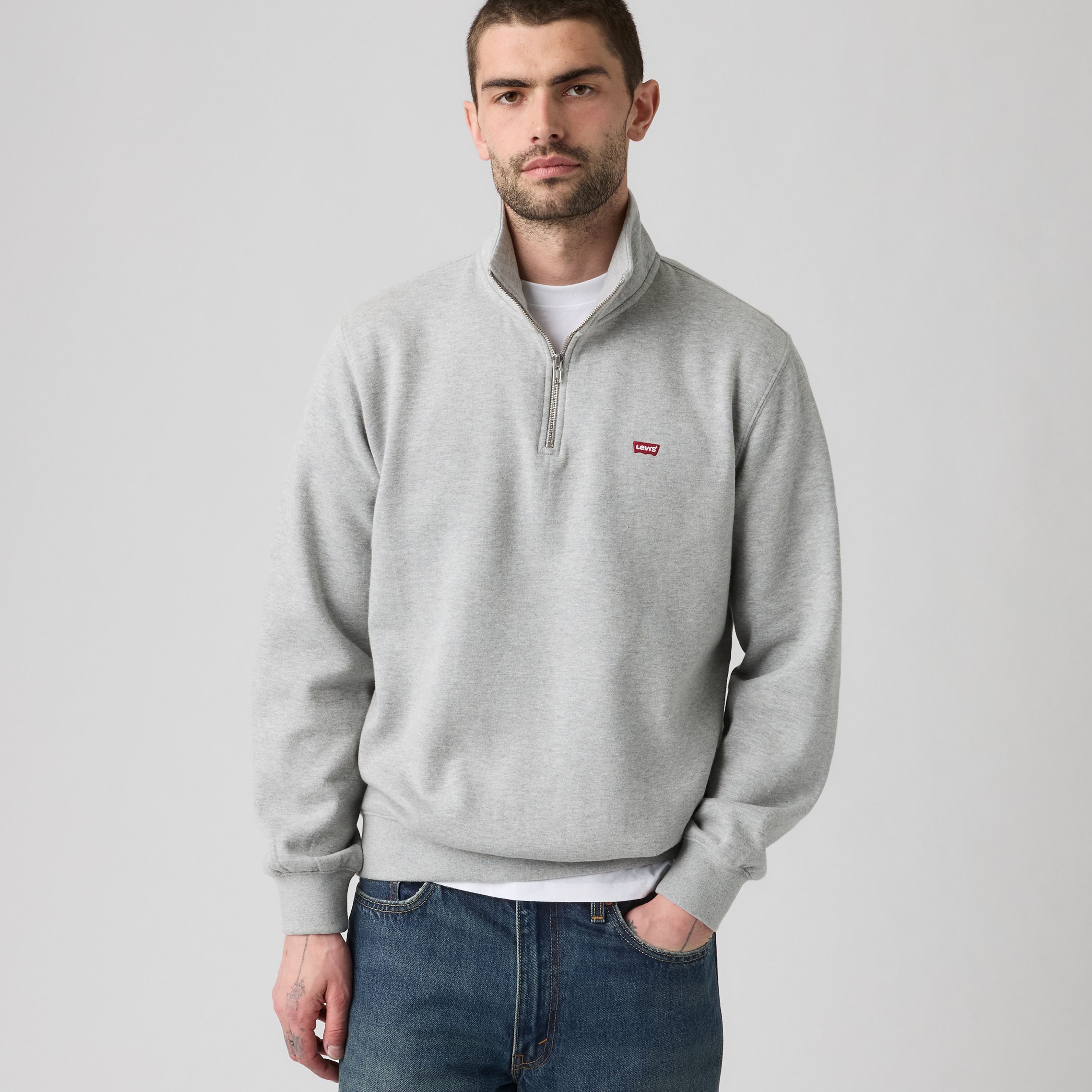 Levi's Men's Grey Housemark Quarter Zip Pullover - S