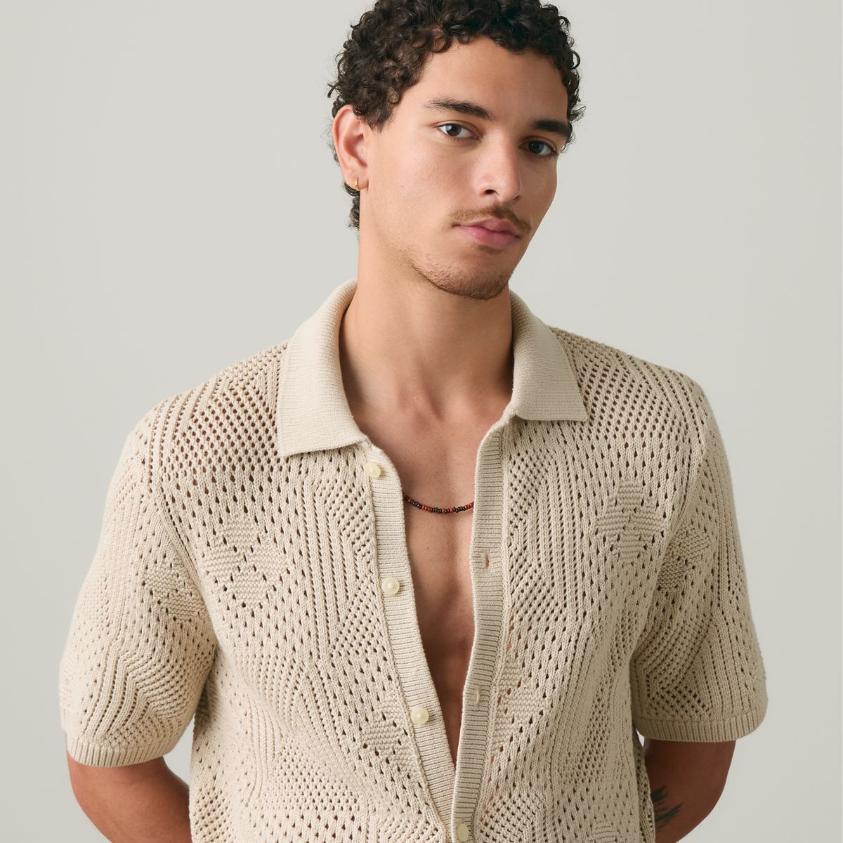 Sweater Camp Shirt — Pumice Stone - White