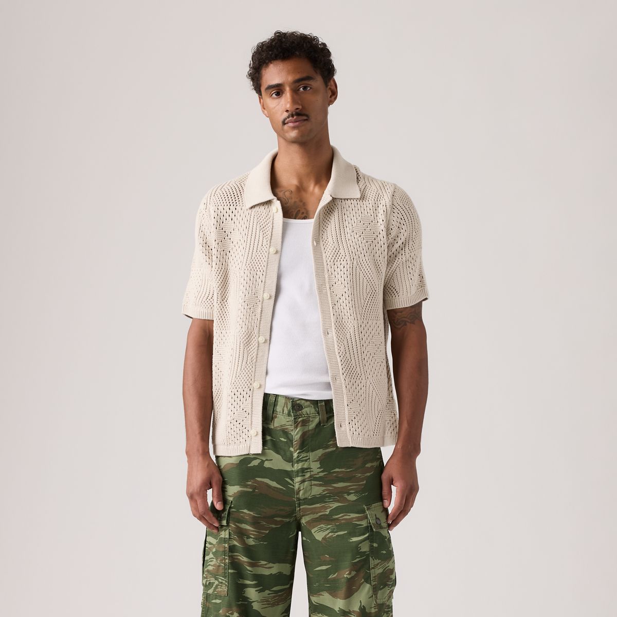 Sweater Camp Shirt — Pumice Stone - White