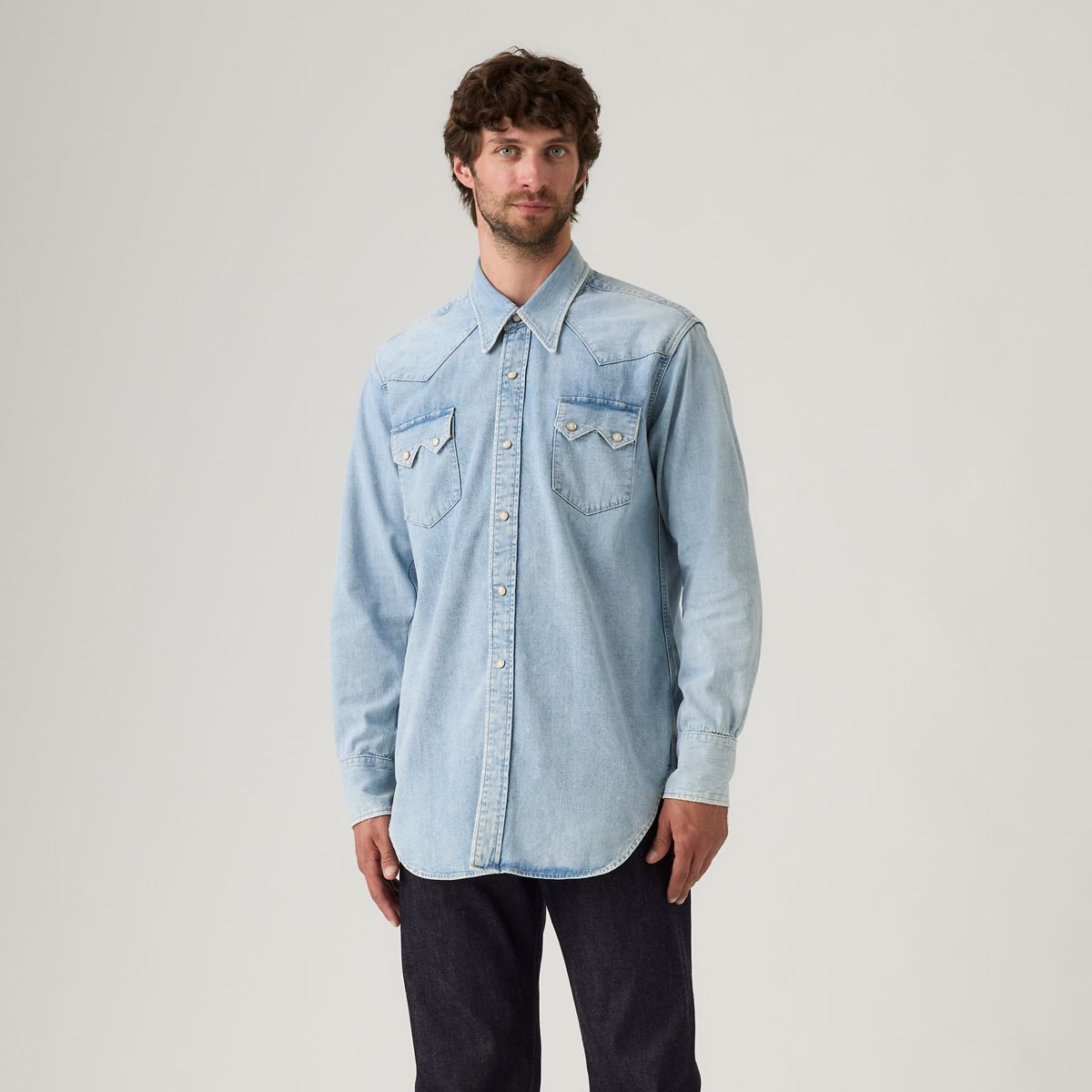 Shorthorn Sawtooth Western Shirt — Standly - Medium Wash