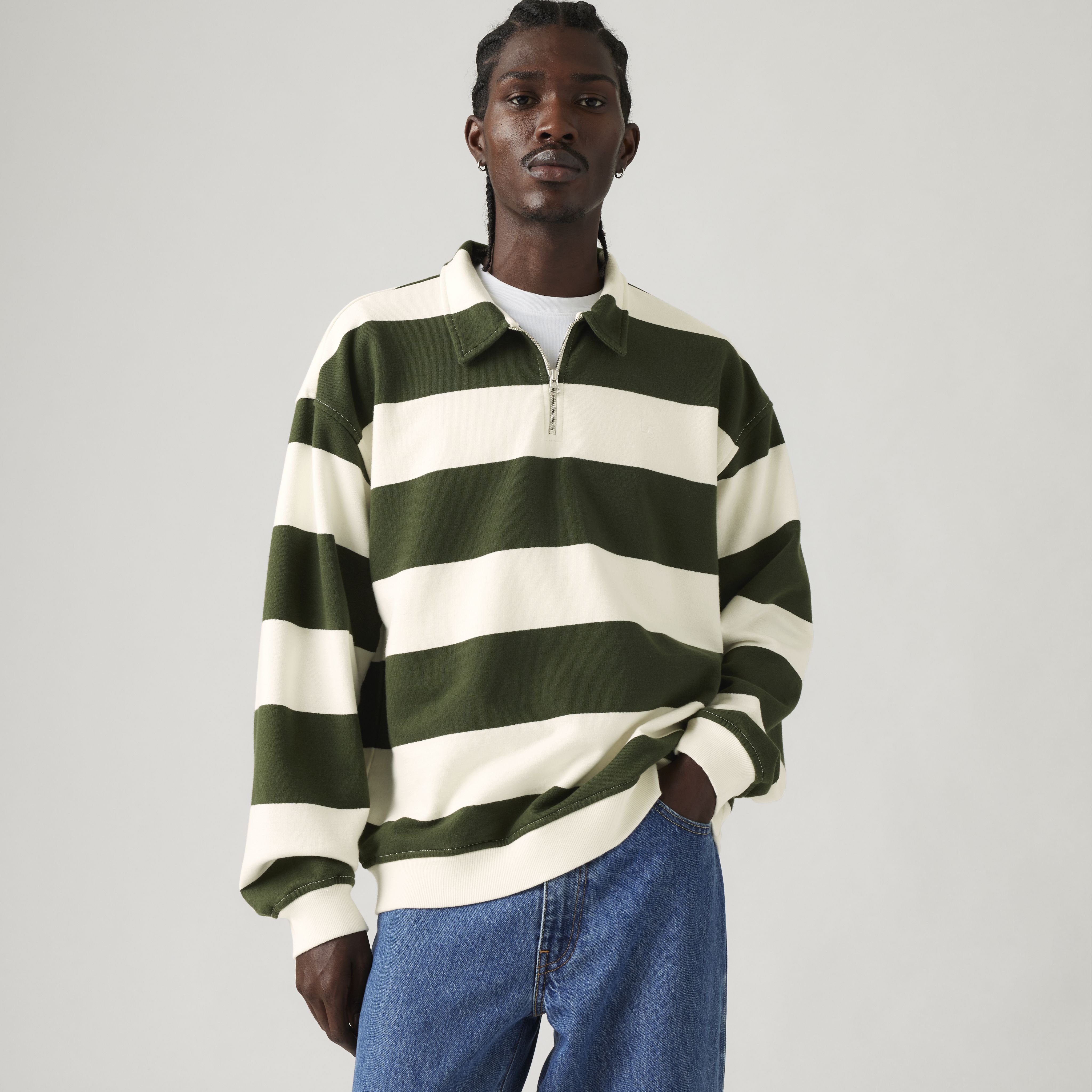 Quarter Zip Collar Crewneck Sweatshirt 1