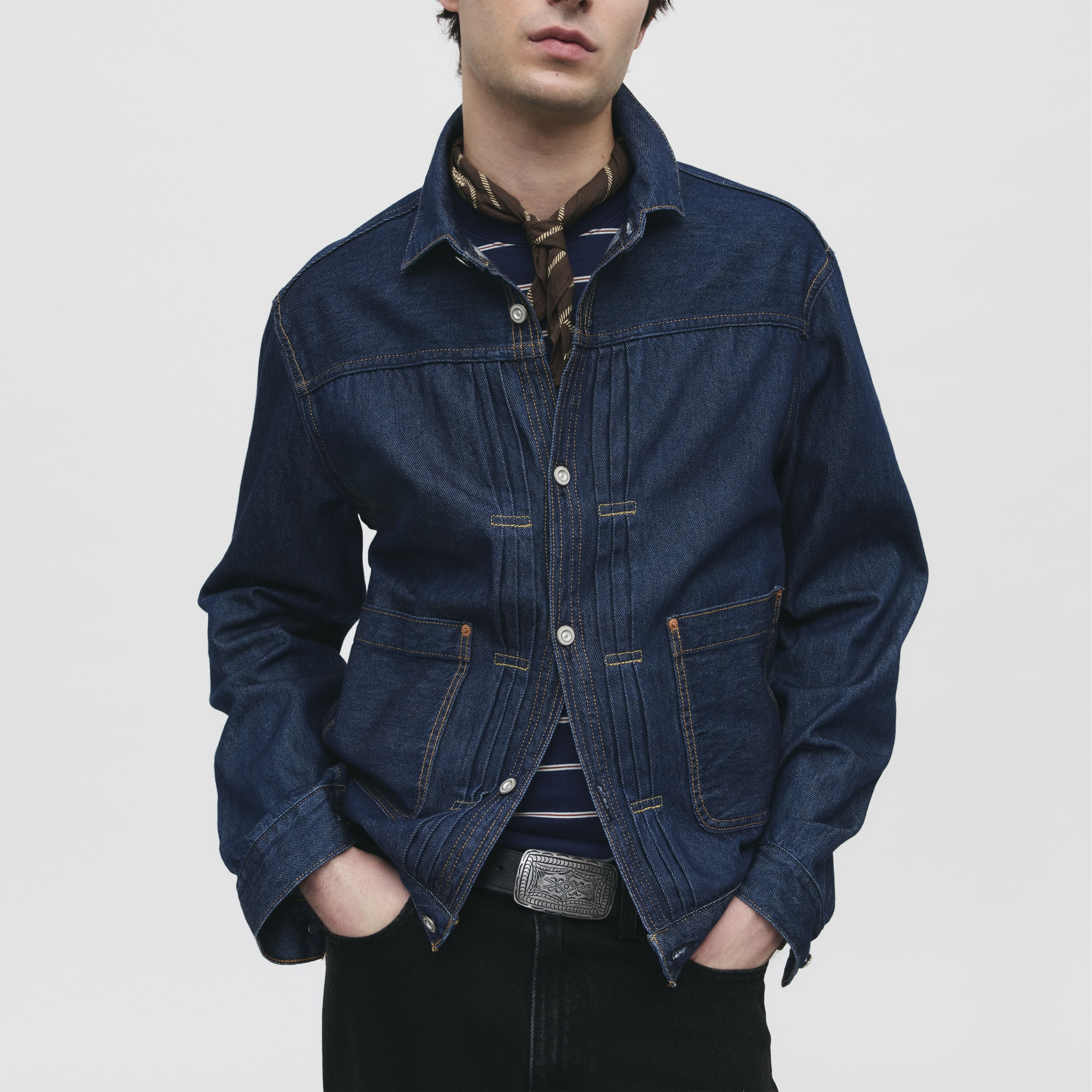Lightweight Pleated Blouse Trucker Jacket 1