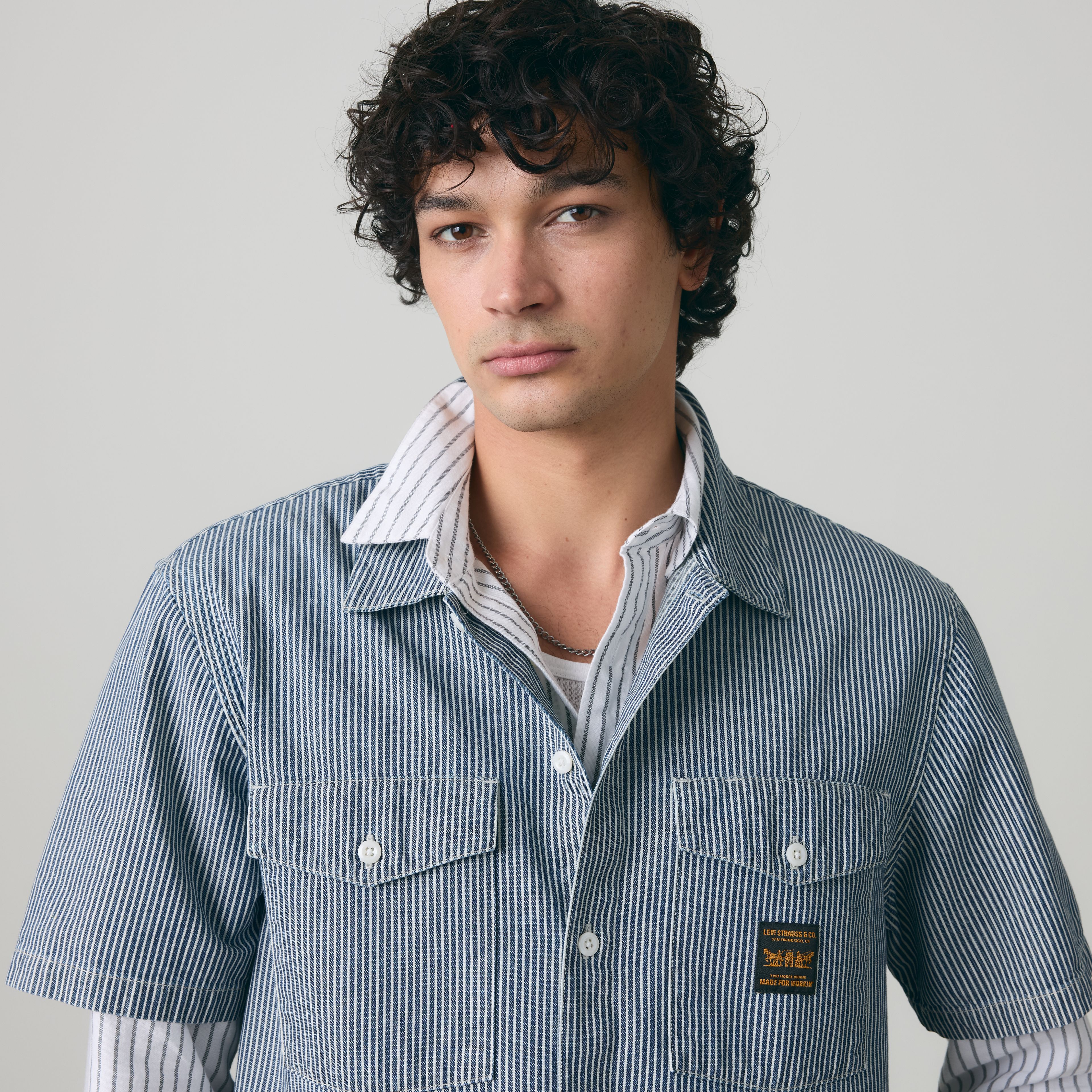 Relaxed Short-Sleeve Denim Worker Shirt