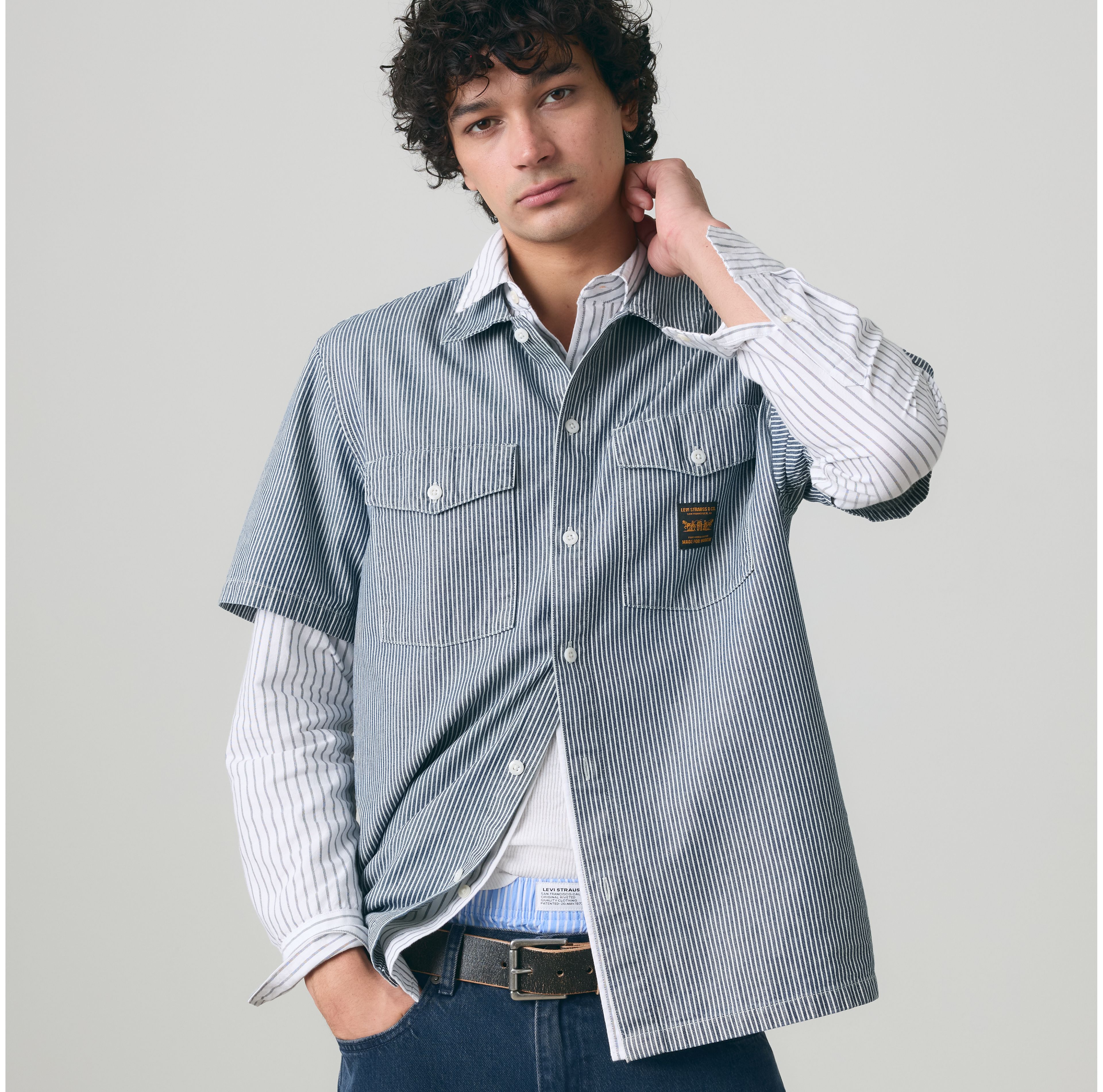 Relaxed Short-Sleeve Denim Worker Shirt