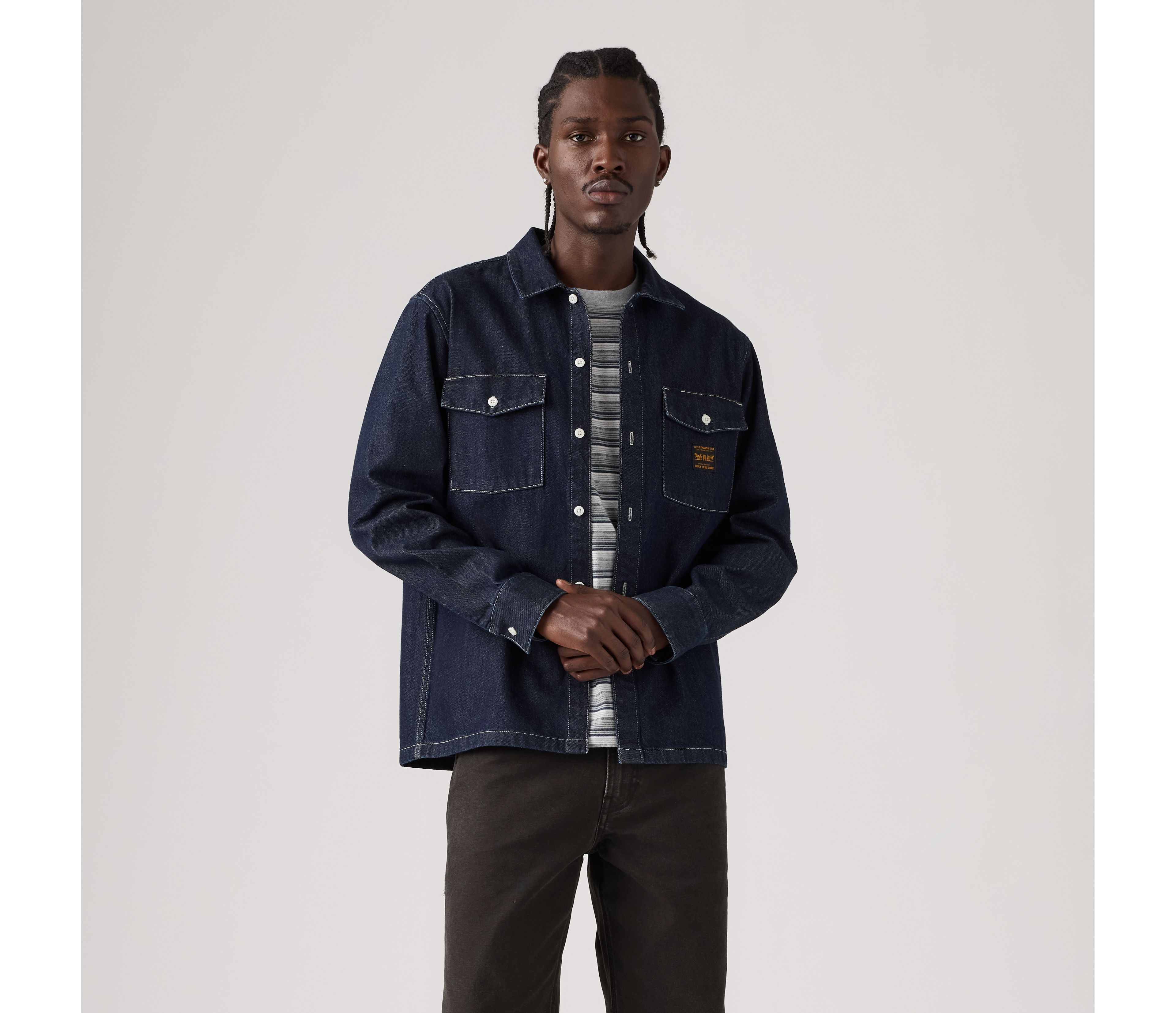 Relaxed Long-Sleeve Denim Worker Shirt