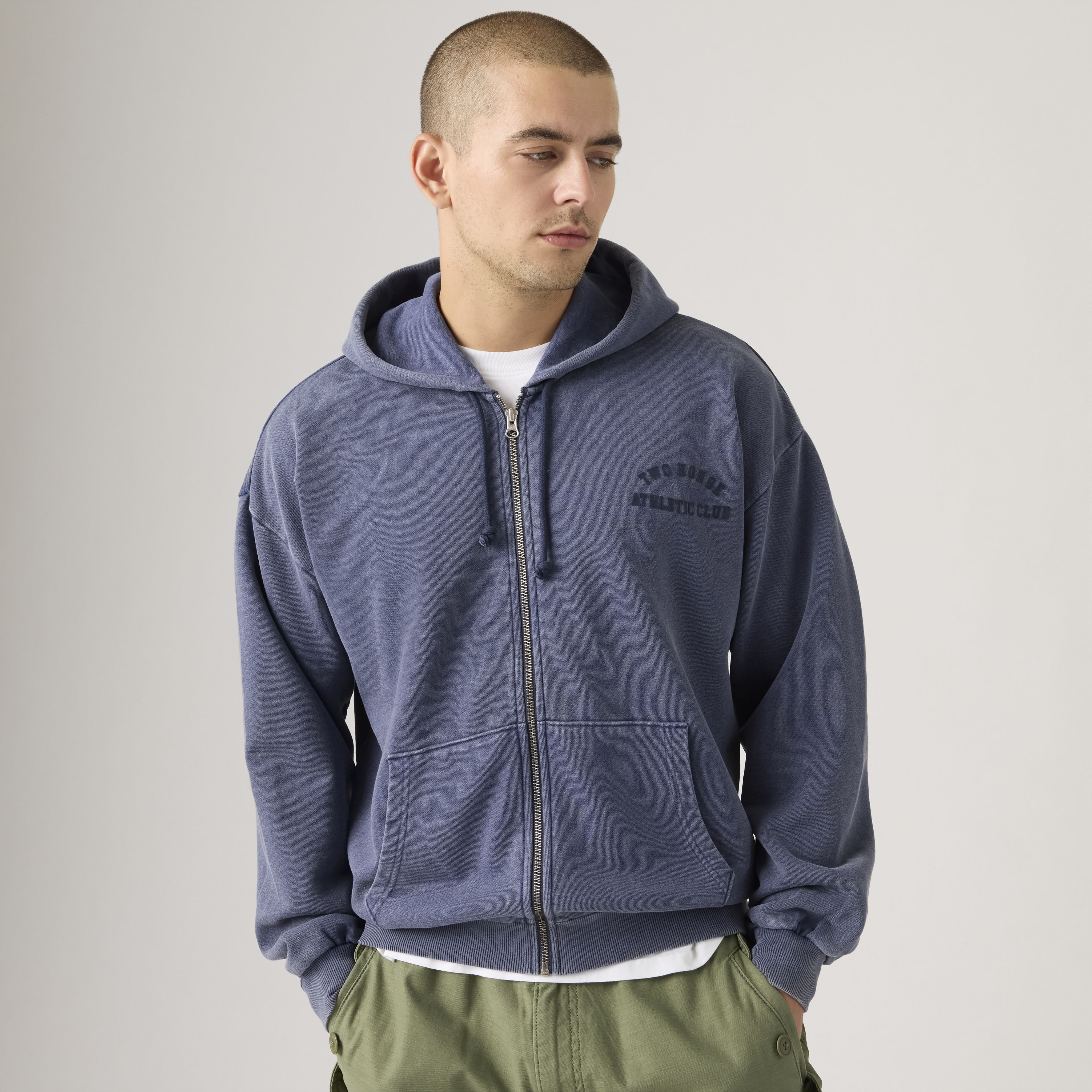 Two Horse Boxy Zip Up Hoodie Sweatshirt 1