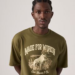 Workwear Graphic T-Shirt — Made For Workin Dark Olive - Green 2