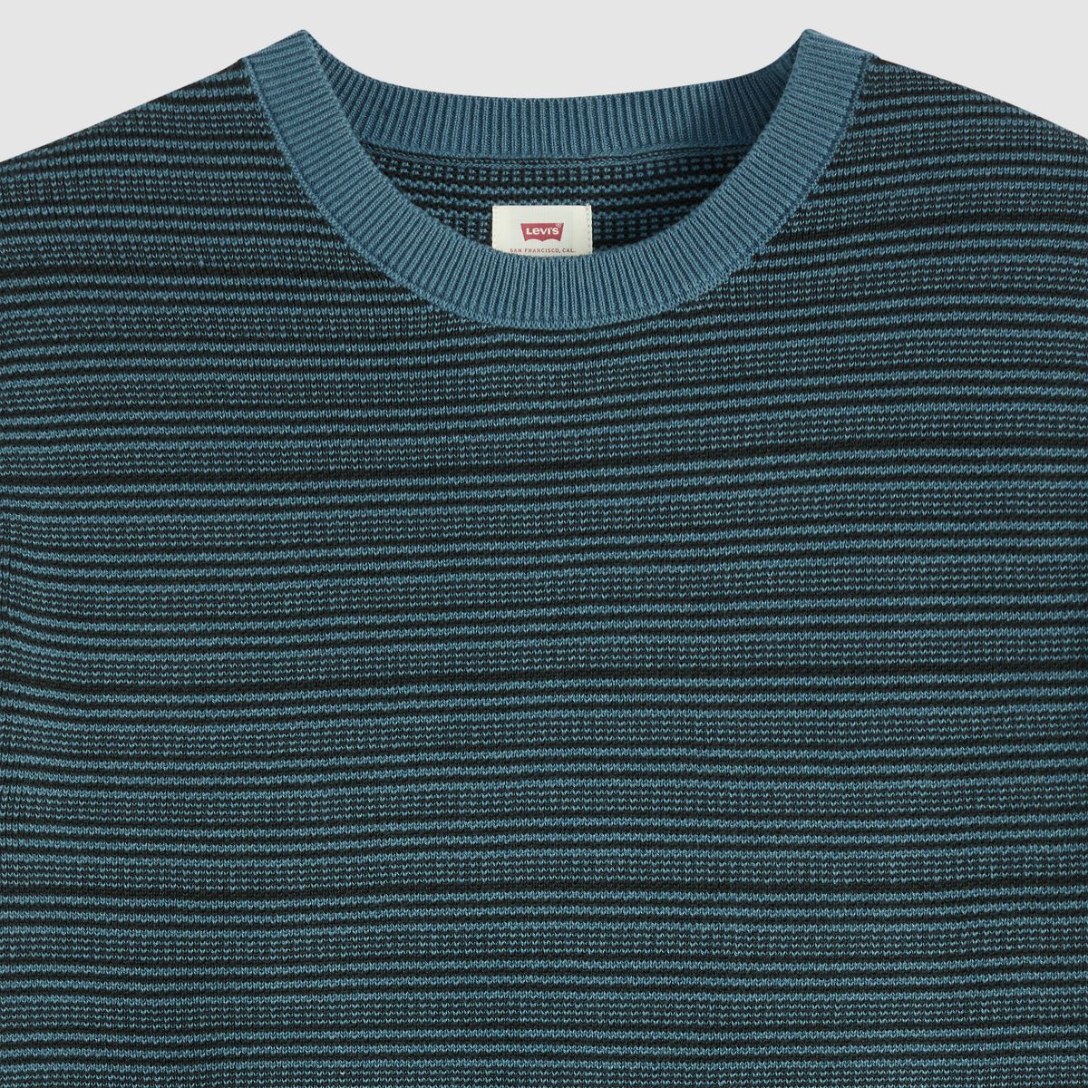 Ani Short-Sleeve Sweater — Textured Stripe Jet Black and Blue - Blue