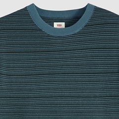 Ani Short-Sleeve Sweater — Textured Stripe Jet Black and Blue - Blue 6