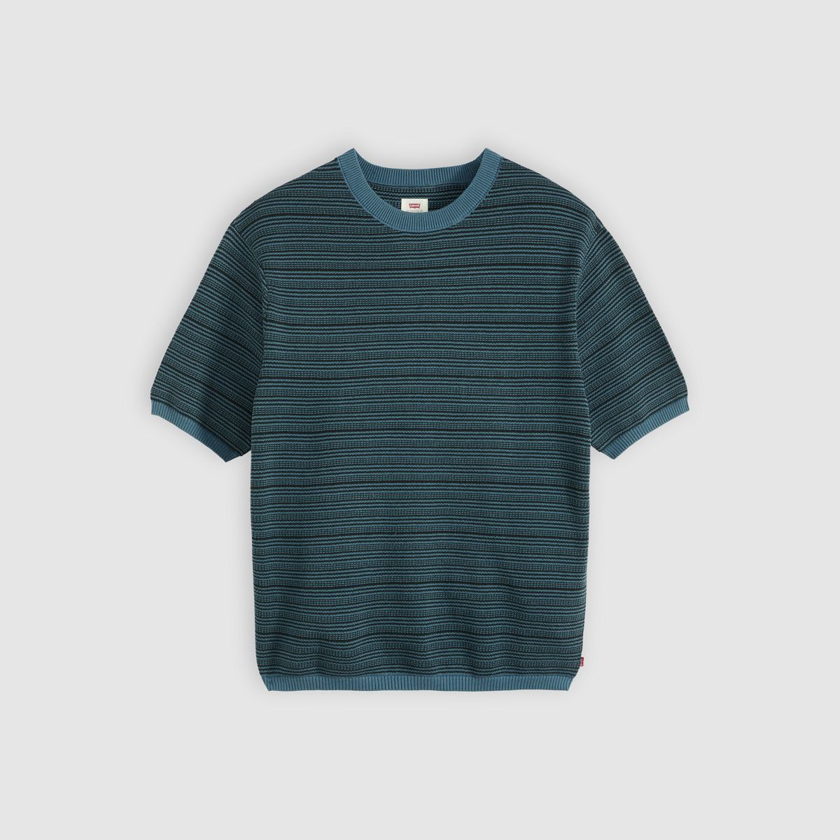 Ani Short-Sleeve Sweater — Textured Stripe Jet Black and Blue - Blue