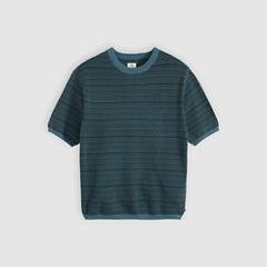 Ani Short-Sleeve Sweater — Textured Stripe Jet Black and Blue - Blue 5