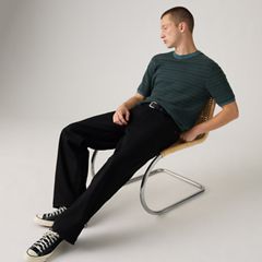 Ani Short-Sleeve Sweater — Textured Stripe Jet Black and Blue - Blue 2