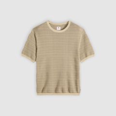 Ani Short-Sleeve Sweater — Textured Stripe Brindle and Fields Of Rye - Brown 5