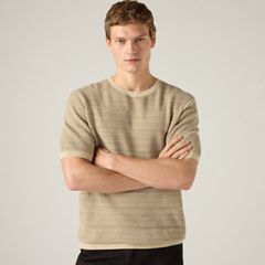 Ani Short-Sleeve Sweater — Textured Stripe Brindle and Fields Of Rye - Brown 1