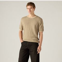 Ani Short-Sleeve Sweater — Textured Stripe Brindle and Fields Of Rye - Brown 3