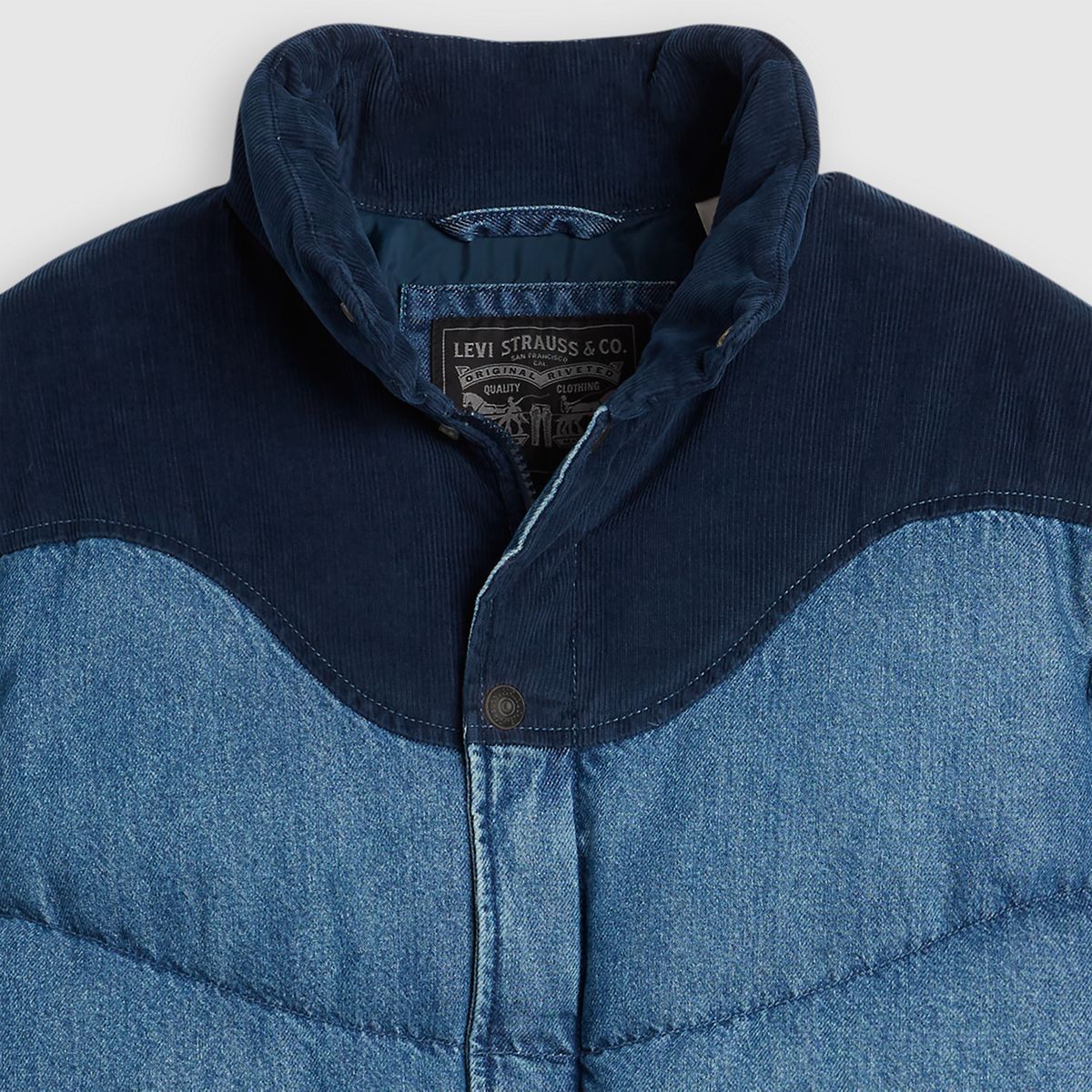 Wild West Short Puffer Jacket — Riverbank - Medium Wash