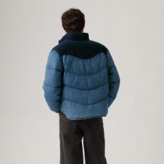 Wild West Short Puffer Jacket — Riverbank - Medium Wash 5