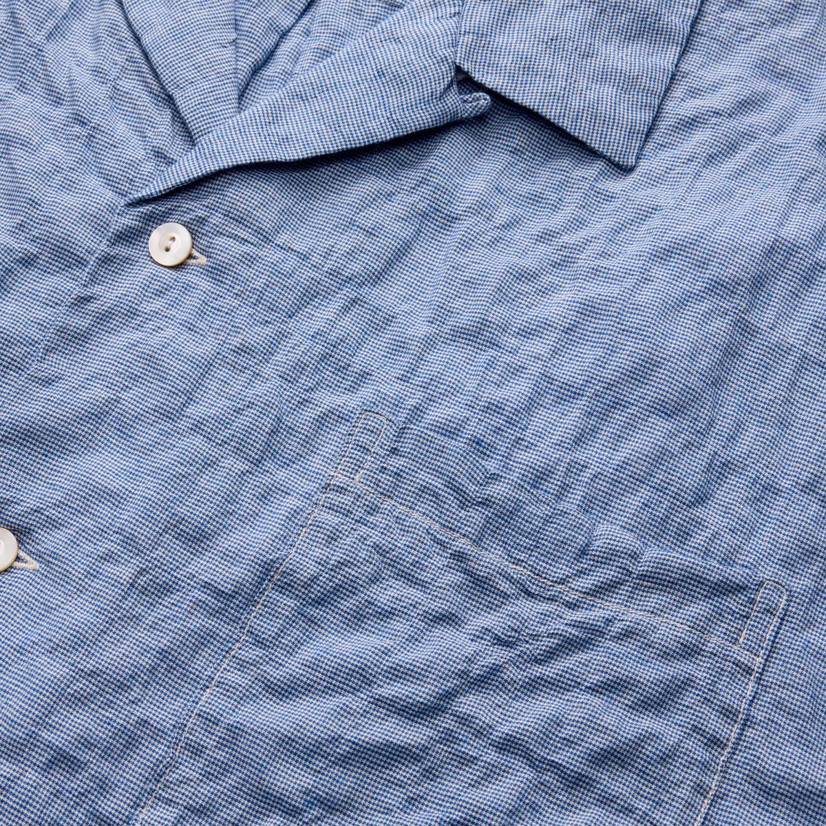 Short-Sleeve Camp Shirt — Mini Plaid - Blue