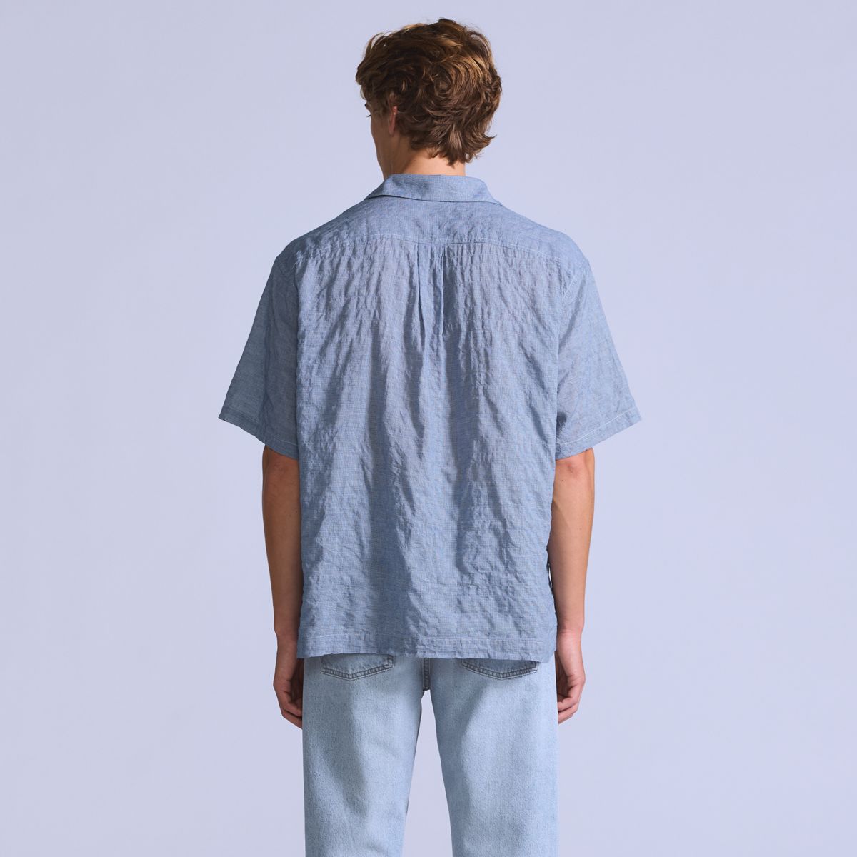 Short-Sleeve Camp Shirt — Mini Plaid - Blue