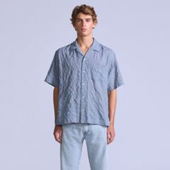 Short-Sleeve Camp Shirt — Mini Plaid - Blue 4