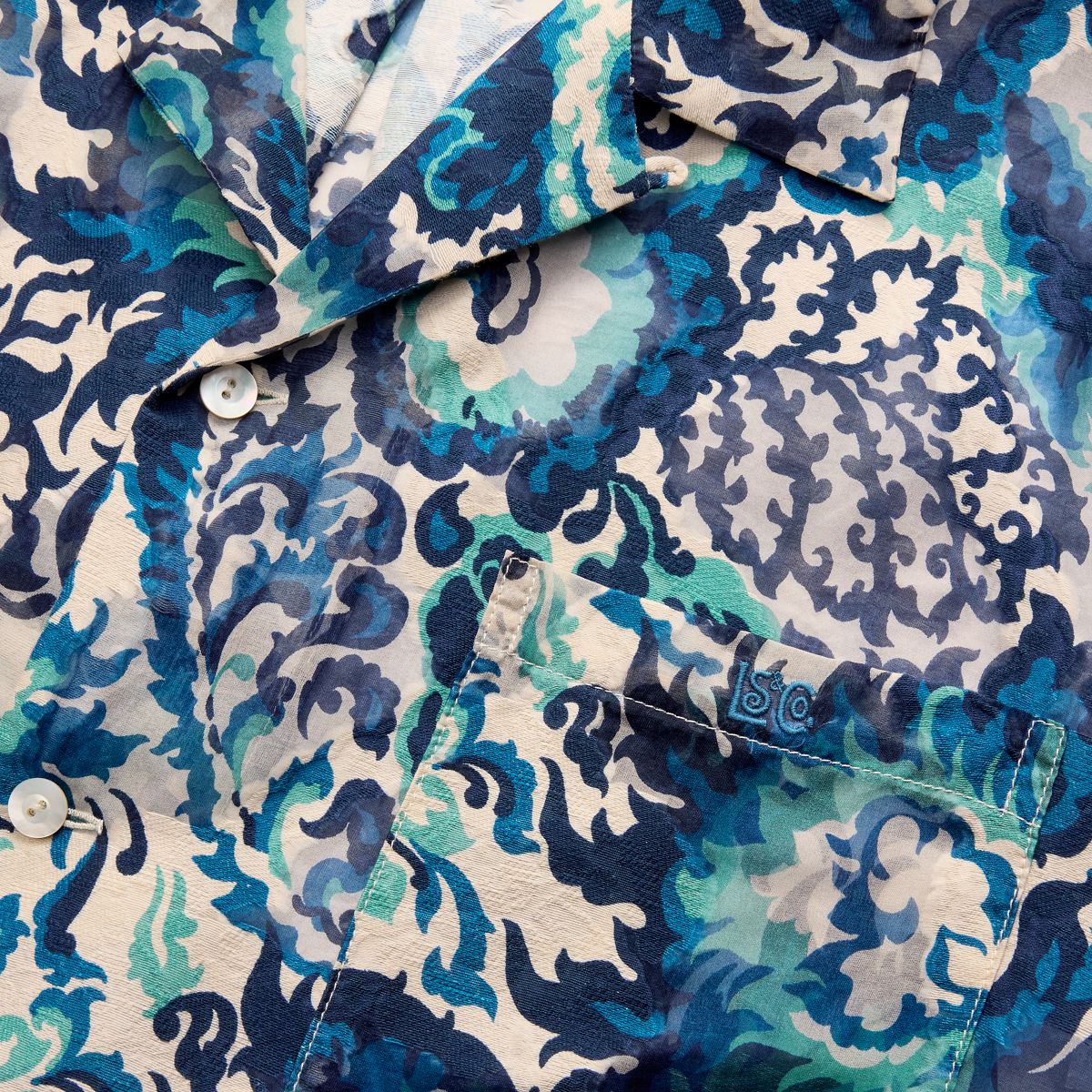 Short-Sleeve Camp Shirt — Jacquard - Blue