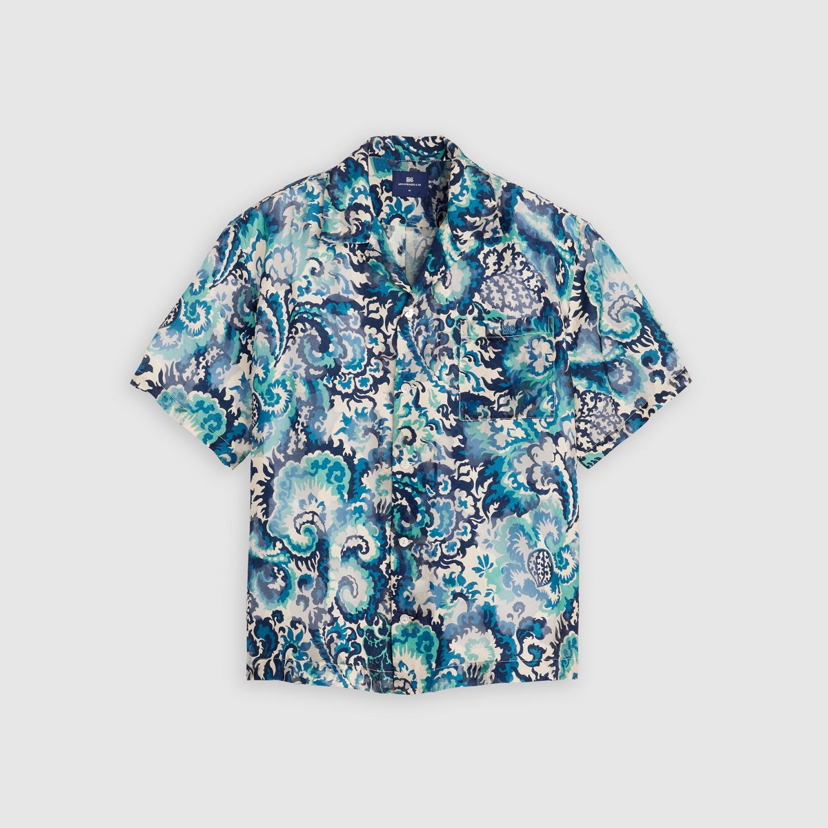 Short-Sleeve Camp Shirt — Jacquard - Blue