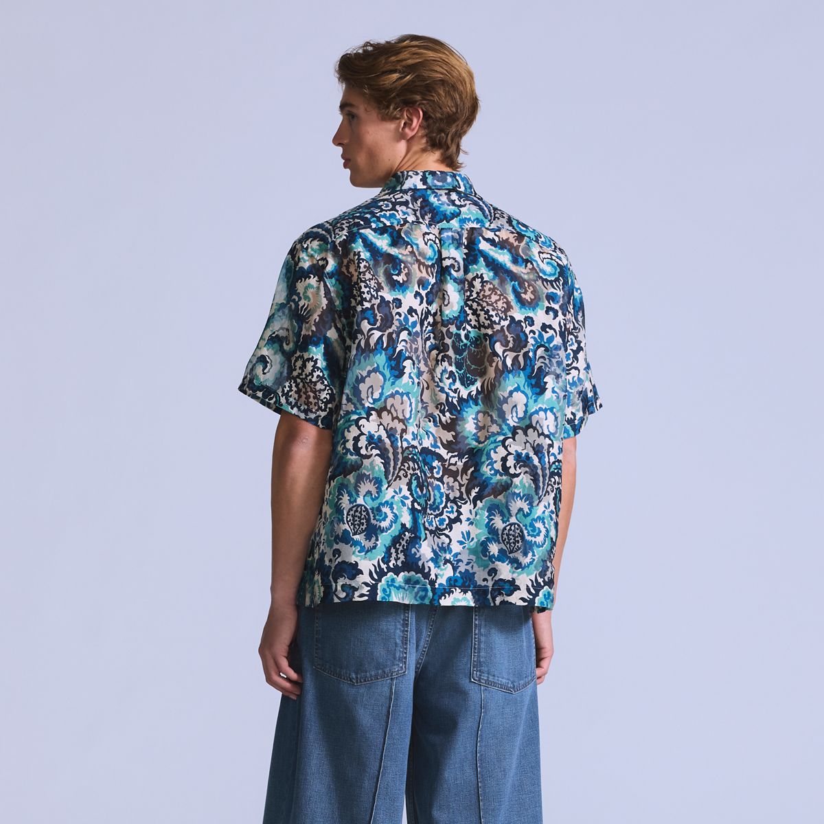 Short-Sleeve Camp Shirt — Jacquard - Blue