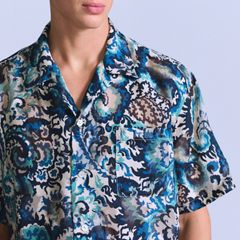 Short-Sleeve Camp Shirt — Jacquard - Blue 2