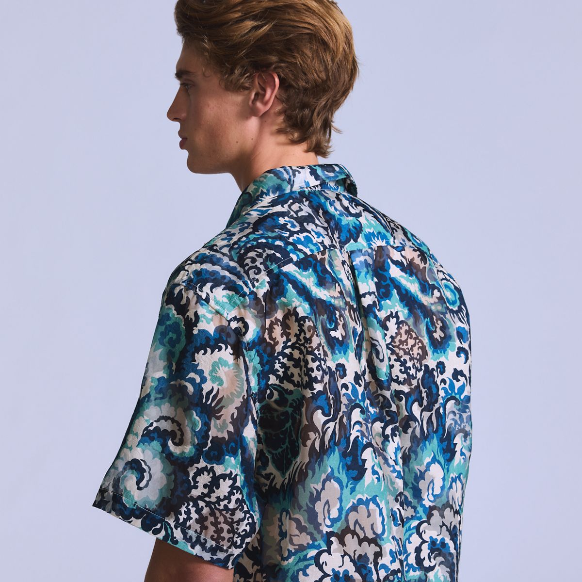 Short-Sleeve Camp Shirt — Jacquard - Blue