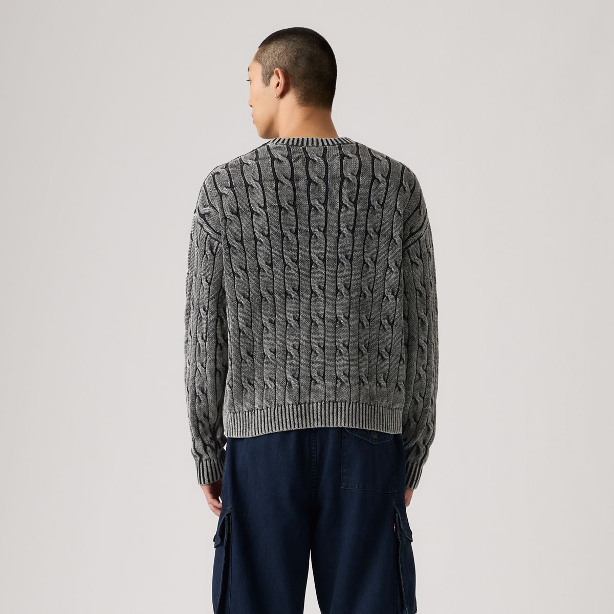 Carmel Cable Crewneck Sweater — Phantom - Black