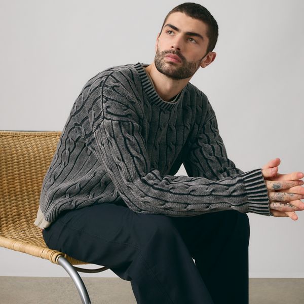 Carmel Cable Crewneck Sweater — Phantom - Black