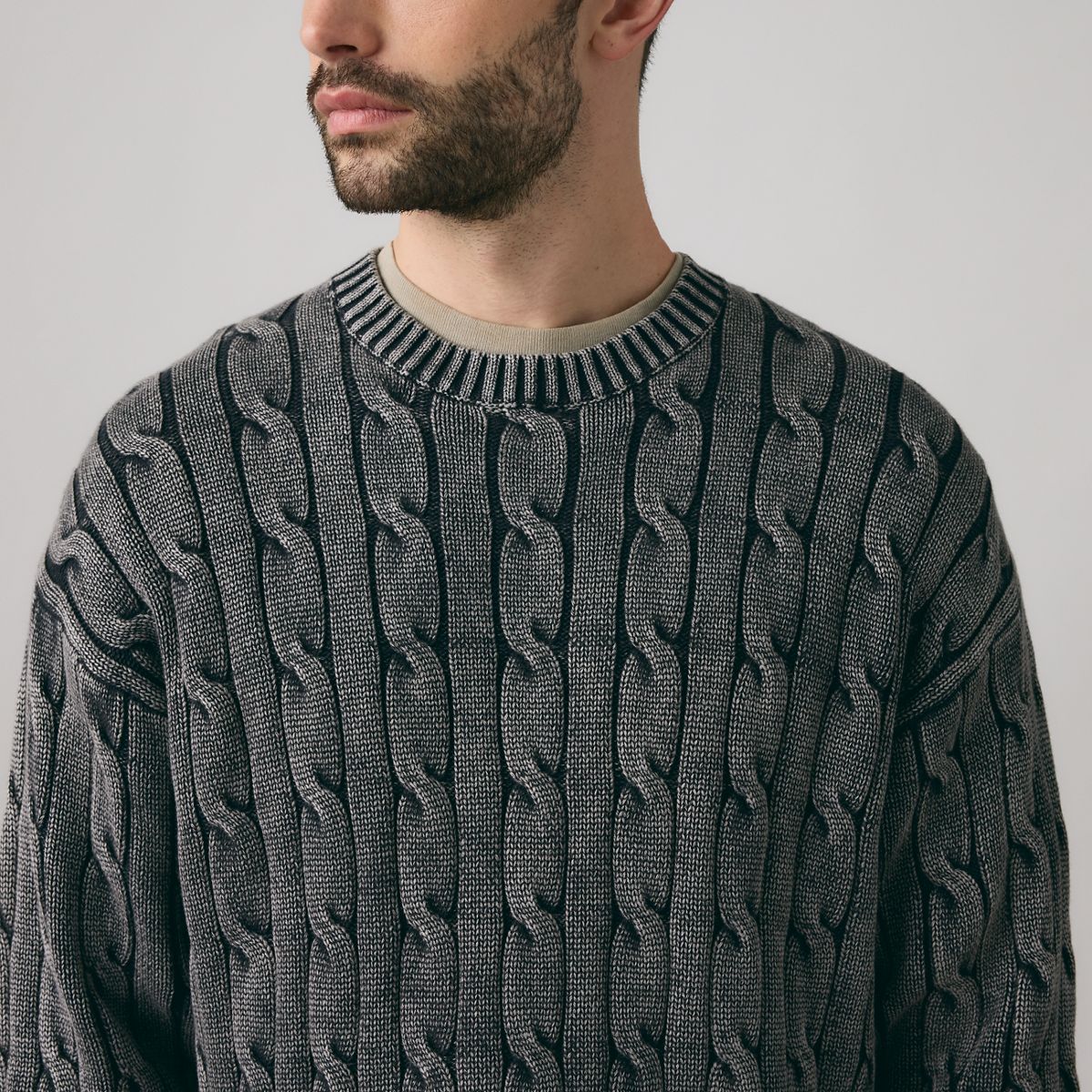 Carmel Cable Crewneck Sweater — Phantom - Black
