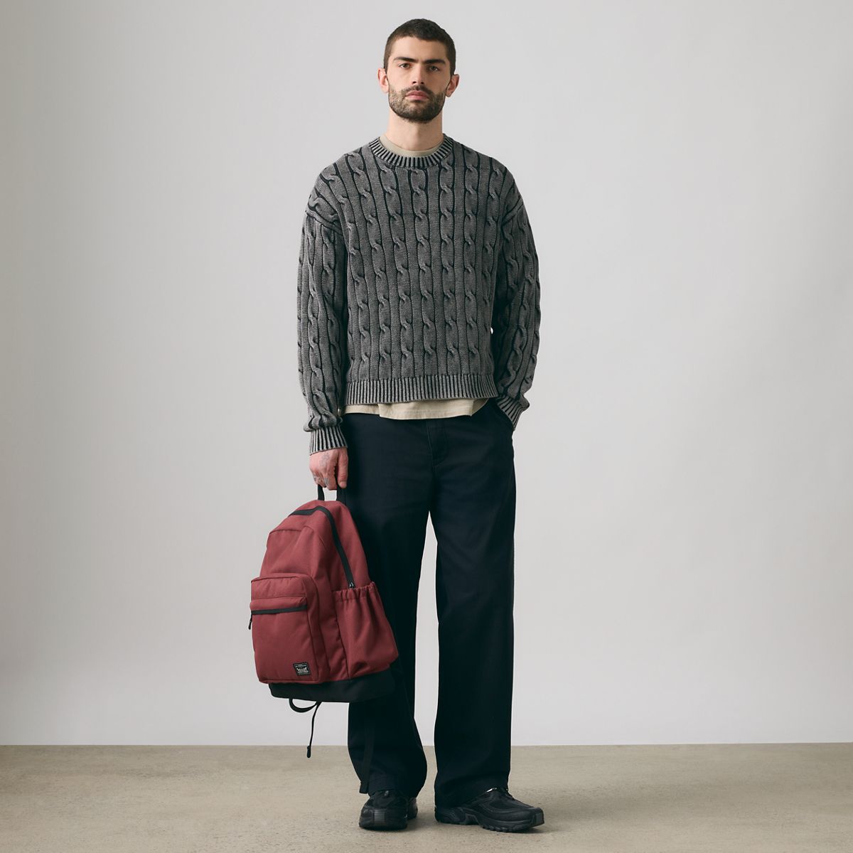Carmel Cable Crewneck Sweater — Phantom - Black