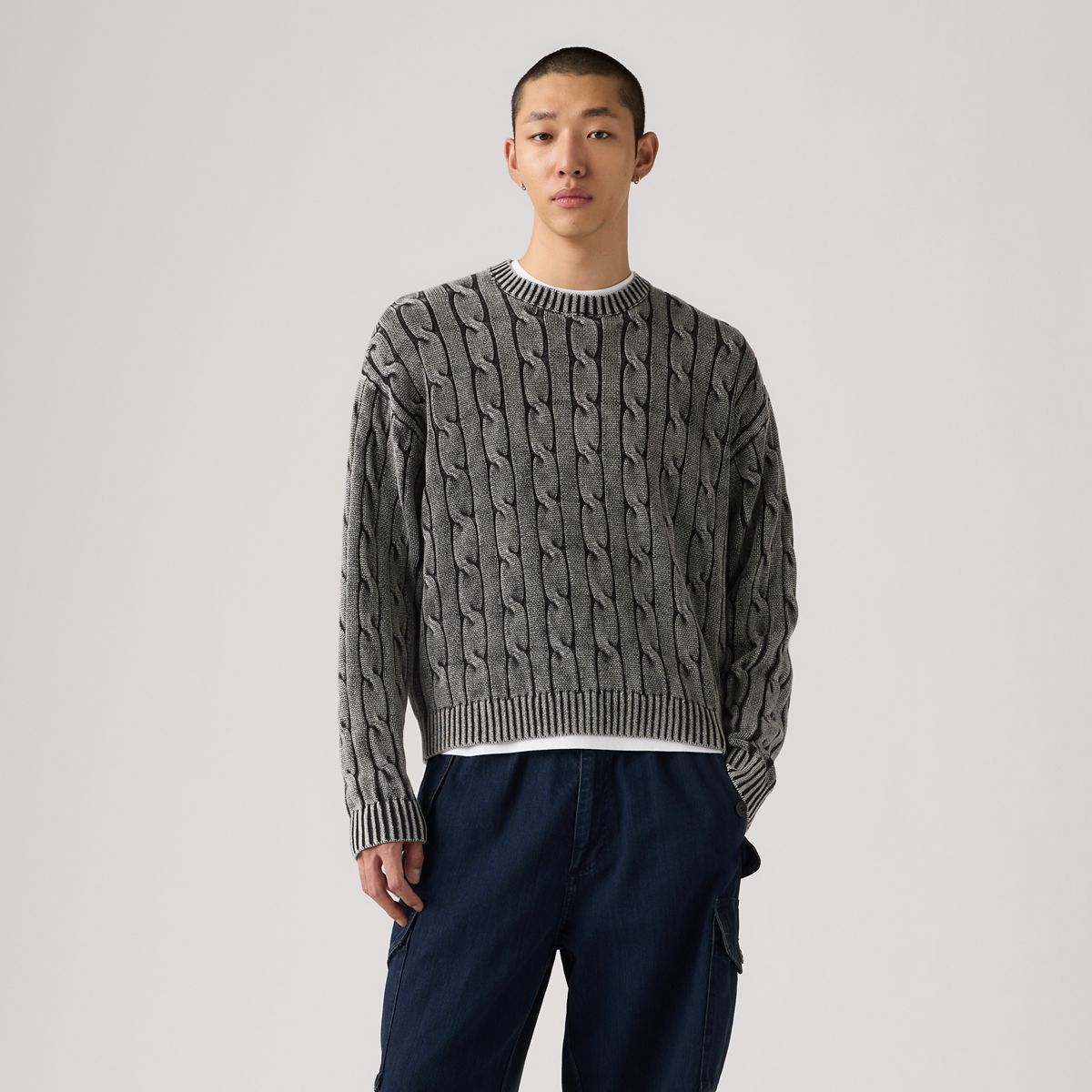 Carmel Cable Crewneck Sweater — Phantom - Black