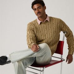 Carmel Cable Crew Sweater — Pine Bark - Brown 2
