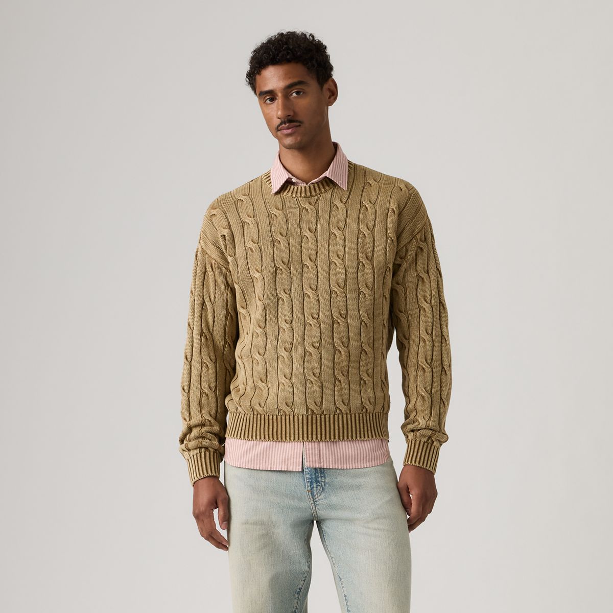 Carmel Cable Crew Sweater — Pine Bark - Brown