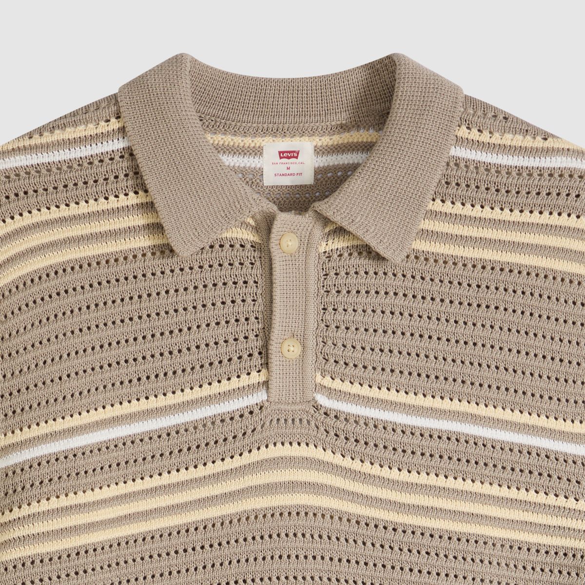 100% Cotton Laguna Sweater Polo — Terrace Stripe Vintage Khaki - Tan