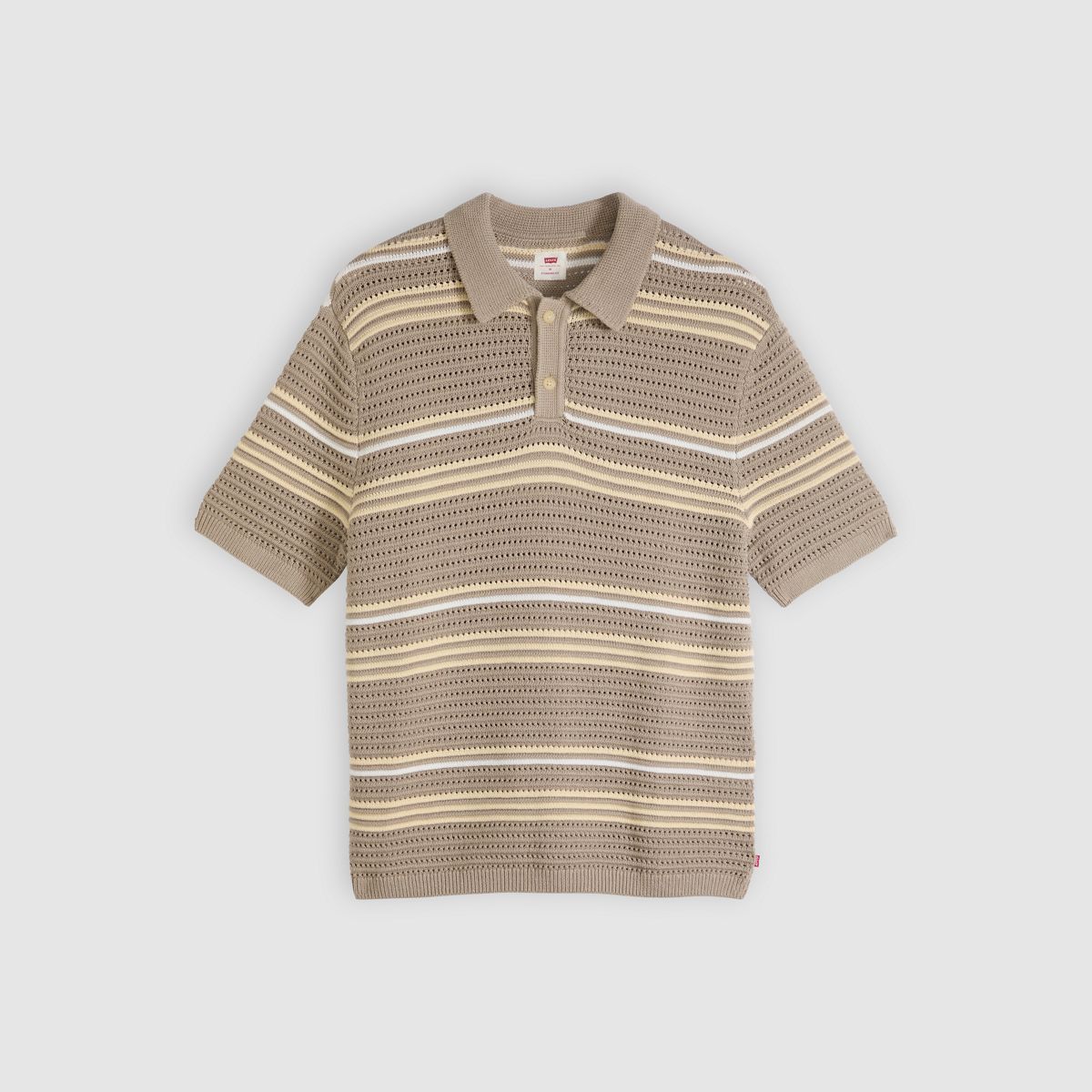 100% Cotton Laguna Sweater Polo — Terrace Stripe Vintage Khaki - Tan