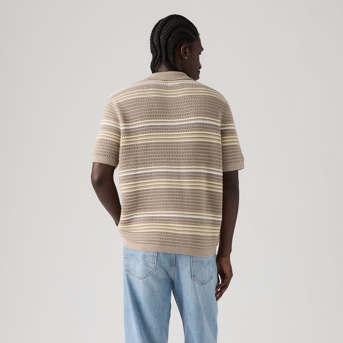 100% Cotton Laguna Sweater Polo — Terrace Stripe Vintage Khaki - Tan