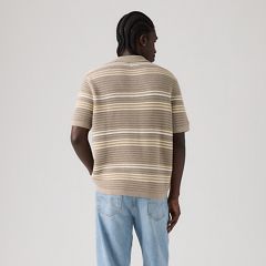 100% Cotton Laguna Sweater Polo — Terrace Stripe Vintage Khaki - Tan 5