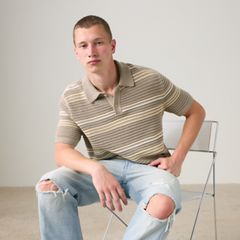 100% Cotton Laguna Sweater Polo — Terrace Stripe Vintage Khaki - Tan 3
