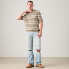 100% Cotton Laguna Sweater Polo — Terrace Stripe Vintage Khaki - Tan 2